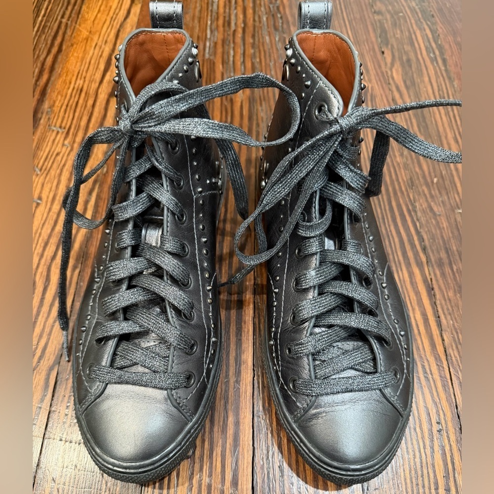Coach C216 High Top Sneakers W/ Prairie Rivets Gun Metal Silver Sz 6.5 Designer - Picture 1 of 9